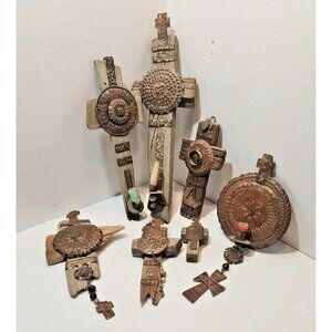 Vtg Teresa del Rito Milagros Southwestern Rustic Wood And Metal Crosses Set Of 7